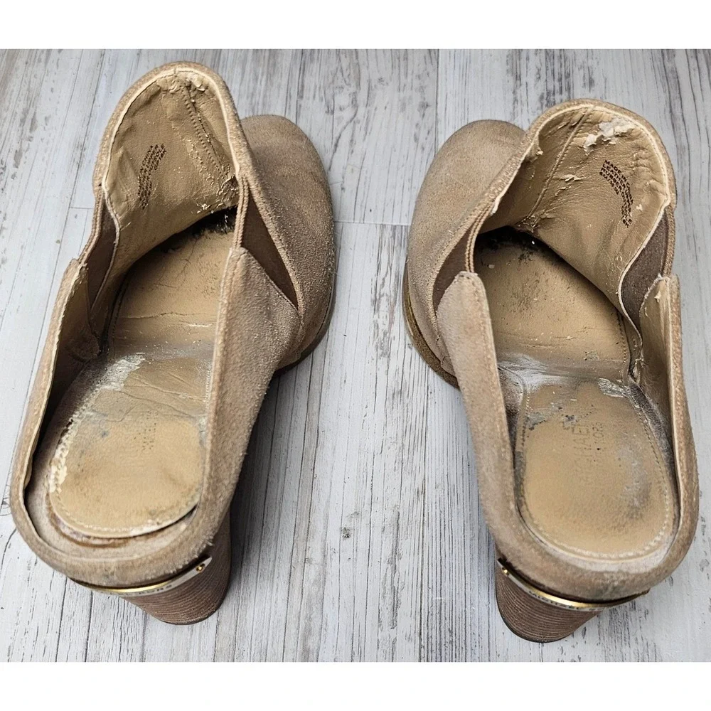 Michael‎ Kors Tan Suede Block Heel Mules Ankle Booties Shoes Women's 8M